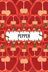 Cute cartoon red pepper frame. Vegetable pepper border