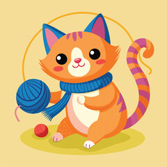Cute cat with yarn vector illustrated by samaungraphics