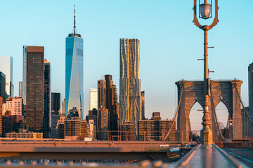Brooklyn Bridge and skyline at sunrise, New York City 