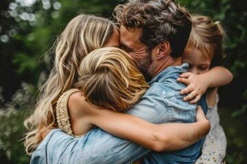 Naklejka premium Family hugging adult togetherness.