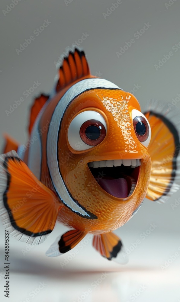 Wall mural A cartoonish orange fish with a big smile on its face - Wall murals