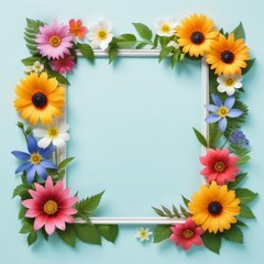 Summer Floral Frame, Pastel Beautiful Spring Template, Text Background, Copy Space.