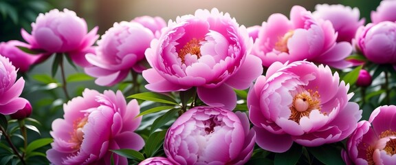 Peony flowers beautiful background, banner, template, pink.