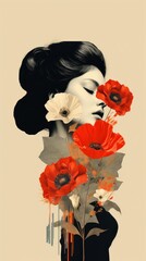 Women with flower painting portrait drawing.