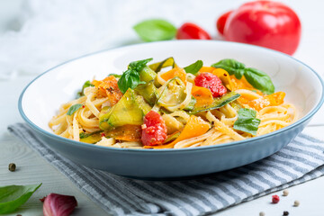 Homemade Italian pasta with vegetables.