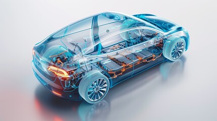High tech electric car concept with a futuristic design, showcasing innovation and advanced automotive technology.