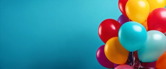 Bunch of Colorful Balloons Against a Blue Background with Space for Text