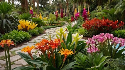 Botanical Garden with Exotic Flowers