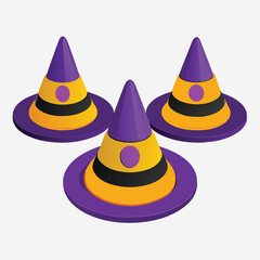Halloween witch hat icon set    ON WHITE BACKGROUND, 3D plastic