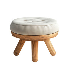 Elegant cushioned wooden stool with a round tufted top and four sturdy wooden legs. Ideal for home decor, seating, and practical use.