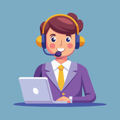 Office operator with headset talking with clients. Customer service, call center, hotline