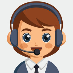 Office operator with headset talking with clients. Customer service, call center, hotline