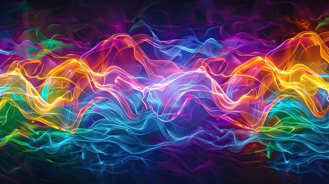a kirlian effect of a sea of multi-coloured light waves in colourful harmony, in the style of soft ambience, scanner photography 