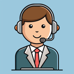 Office operator with headset talking with clients. Customer service, call center, hotline