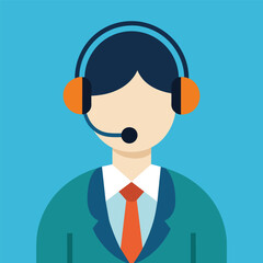 Office operator with headset talking with clients. Customer service, call center, hotline