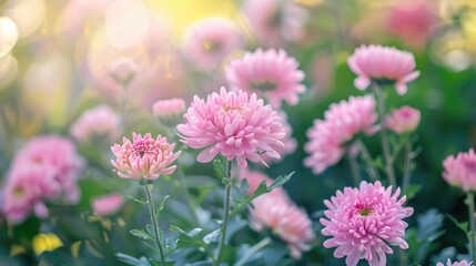 Obraz premium Blooms of pink chrysanthemums in the park