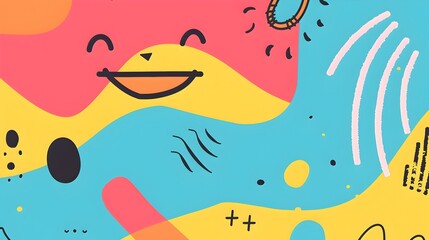 Cheerful Minimalist Cartoon Shapes and Lines Banner Design with Blank Space for Customization