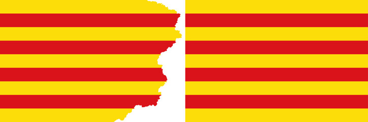 Catalonia Senyera flags vector. Standard flag and with torn edges