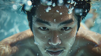 Man Swimming in Sportswear, Hyperrealistic Game Mood Generative AI