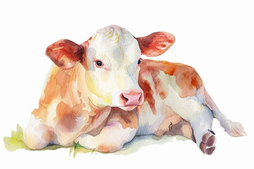 Watercolor vector baby cow on isolated white background © Pickoloh