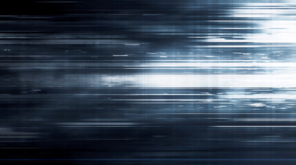 Abstract digital background with dark blue and light gray colors, horizontal stripes of light effects and glitch patterns on the screen