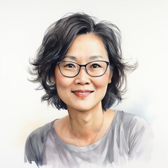 Obraz premium Elegant Portrait of a Smiling Asian Woman Generative AI