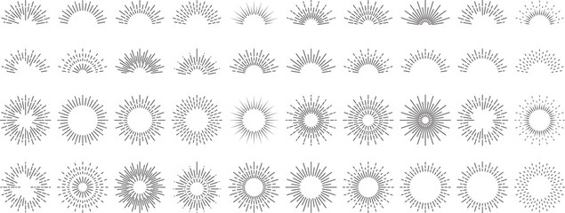 sun burst, rays, light rays shine or blast vintage and abstract design collection with editable stroke 