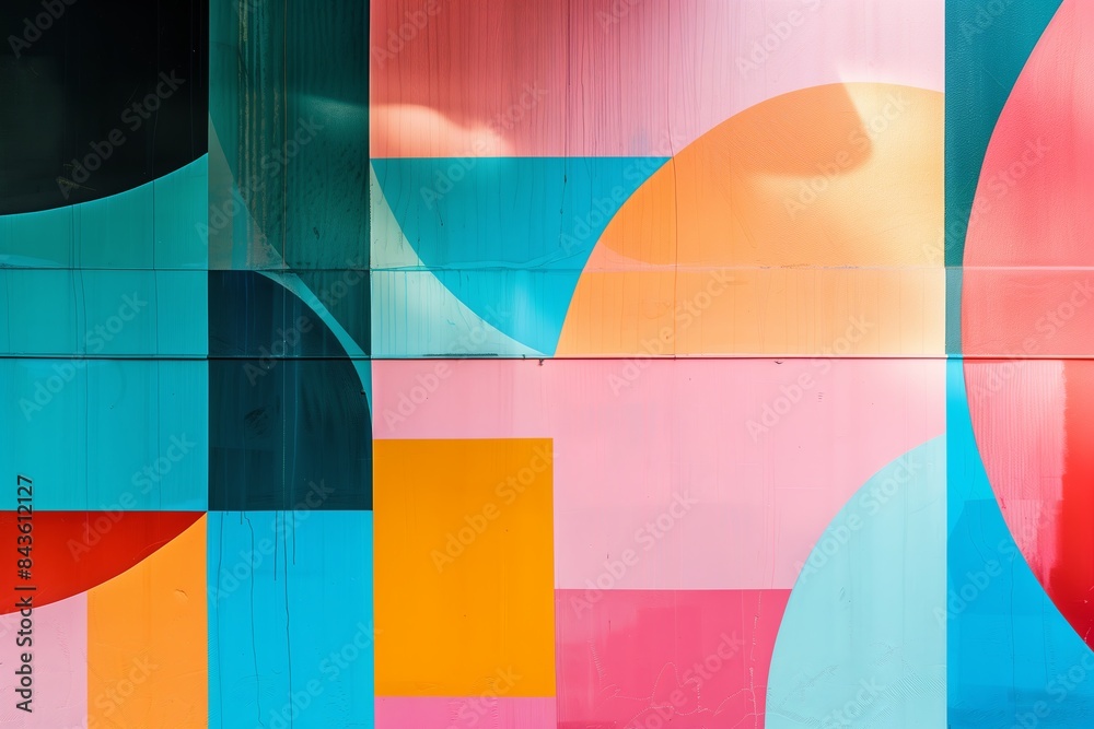 Poster bright pastel abstract shapes, ideal for trendy and colorful themes, capturing the playful and vibra