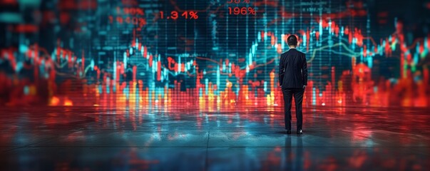 Man observing financial market data projections