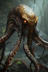 Captivating Alien Creature in Mystical Cosmic Environment with Graceful Tentacle-like Appendages and Shimmering Anatomy