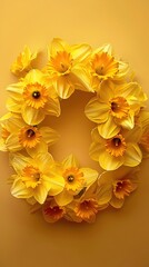 Obraz premium Elegant Daffodil Wreath with Bright Yellow Petals in Circular Floral Design