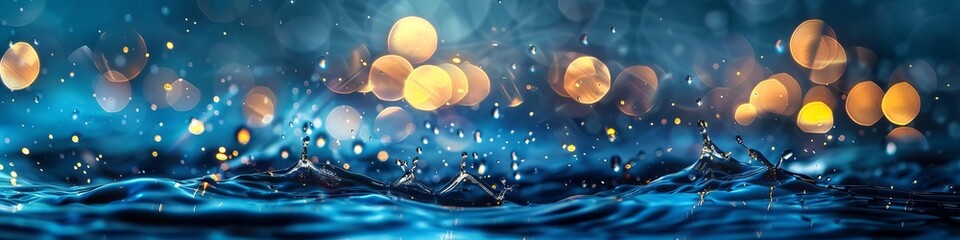 Naklejka premium background blue water with glowing lights.