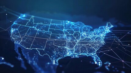 abstract digital network map of usa data transfer and connectivity visualization futuristic design