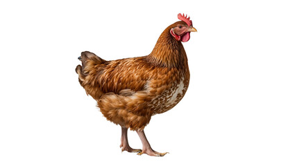 Fototapeta premium A red-crested hen stands on a transparent background.