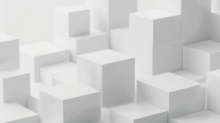 abstract white geometric cubes on solid background minimalist 3d shapes concept render