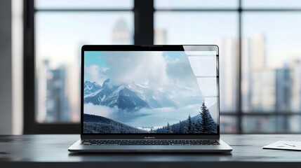 Fototapeta premium a realistic laptop screen mockup design template, in the style of digital technology, high resolution