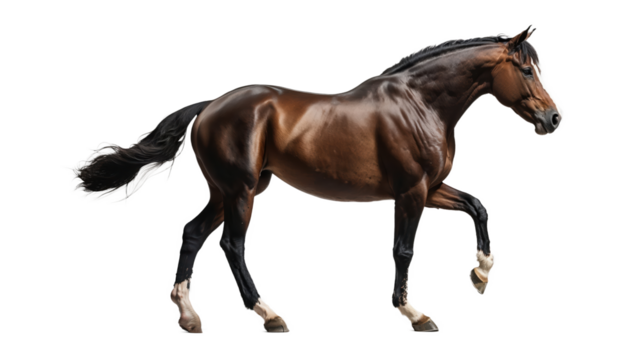 A horse walks on a transparent background.