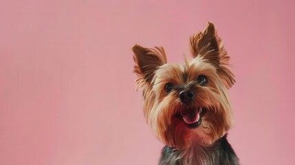 Naklejka premium adorable joyful yorkshire terrier portrait with copy space animal banner