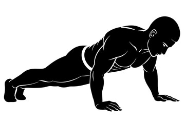 Obraz premium Side view of a bodybuilder performing a push-up on the ground vector illustratio