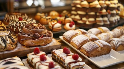 Fototapeta premium Tempting Display of Delicious Bread, Cakes, and Pastries in Vibrant Colors and High Detail