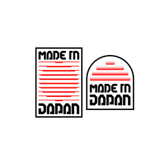 2 sticker of Made in Japan label isolated on background. Certificate product with striped red line flag. Vector illustration.