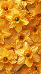 Obraz premium Vibrant Yellow Daffodils in Graceful Floral Pattern on Warm Spring Background