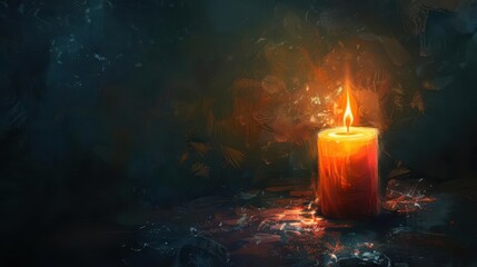 burning candle in the dark creating warm and cozy atmosphere digital painting