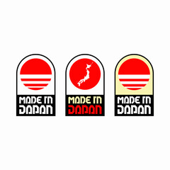 Set of Made in Japan label. Certificate product sticker with Japan flag and map. Vector illustration.