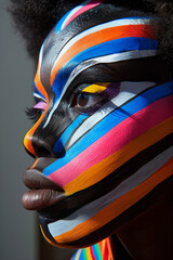 A woman with colorful face paint