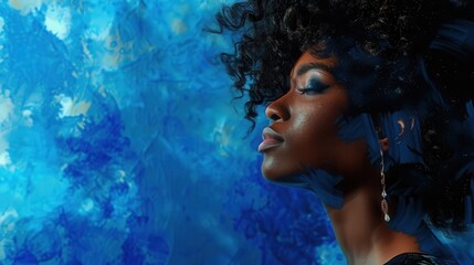 ethereal black woman portrait in striking blue studio digital painting