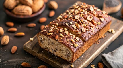 freshly baked keto bread with almonds hazelnuts sunflower and chia seeds healthy food