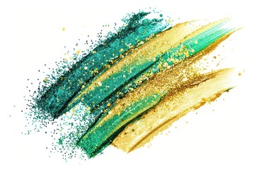 Green gold brush strokes glitter animal shark.