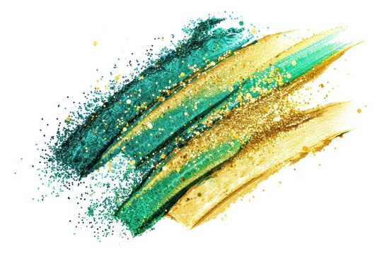 Green gold brush strokes glitter animal shark.