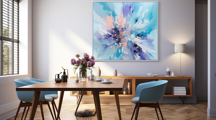 A canvas that features shades of blue and grey, with thin streaks of bright color, representing sorrow but also a glimmer of hope, in the style of Abstract Color Field Painting